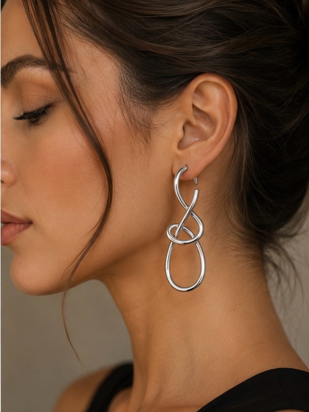Silver Knot Drop Earrings - Elegant Women Jewelry